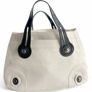 Marni Italy Off White Cream ivory Pebbled Leather Large Carryall Tote Bag